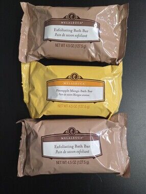Melaleuca Exfoliating Bath Bar (2) + Pineapple Mango Bath Bar (1) Soaps SEALED